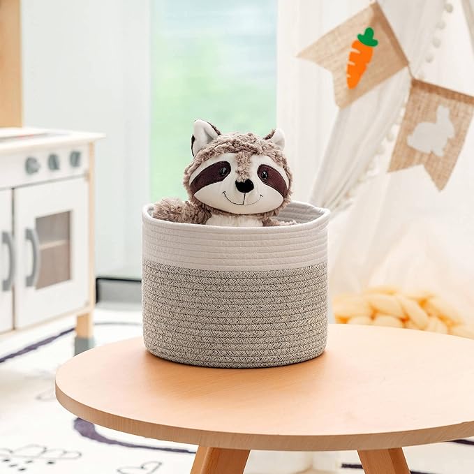 INDRESSME Mini Woven Storage Basket, 9.4 x 7.1 inches, Mini Round Rope Baskets with Handles, Dog Toy Storage, Mini Laundry Baskets for Organizing, Mini Toy Basket for Gifts Empty