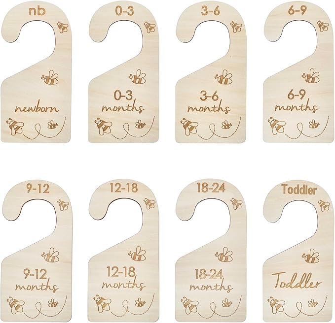 Baby Closet Size Dividers, Double-Sided Wood Baby Closet Organizer Hanging Baby Clothes Dividers Nursery Closet Organizer for Home Baby Clothes Nursery Décor