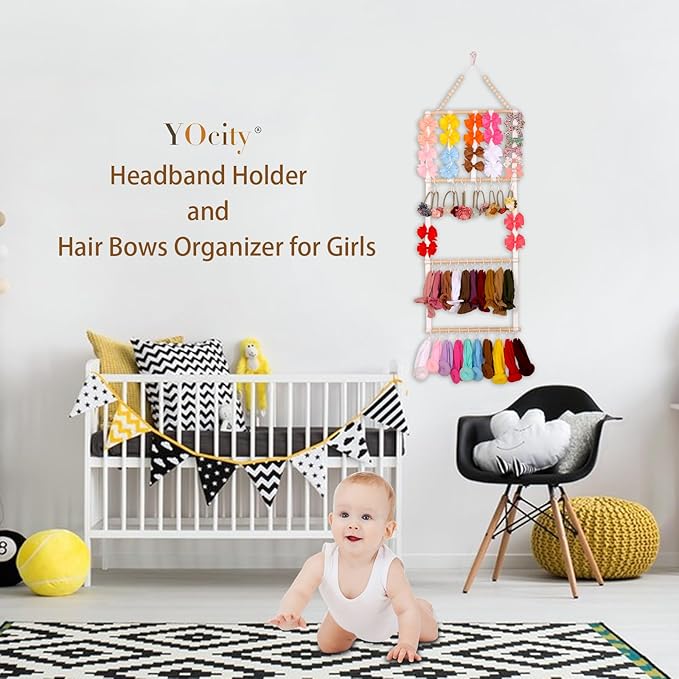 YOcity Headband Holder for Girls Baby Headband Organizer Head Bands Hair Accessories Display Organizer Wall Hanging Decor for Nursery Toddler Girl Room