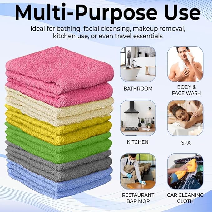 100% Cotton Washcloth Set – Soft, Absorbent Face Towels for Bathroom & Gym Use – Durable & Reusable Wash Cloths - Butterfly (Multi-Color), 12 x 12 Inches, Pack of 24