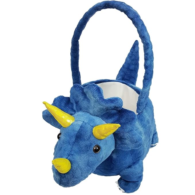DearSun Personalized 3D Adorable Dark Blue Dinosaur Basket Easter Egg Hunting Basket Easter Gift Basket with Embroidery Name (Dark Blue Dinosaur with Customization)