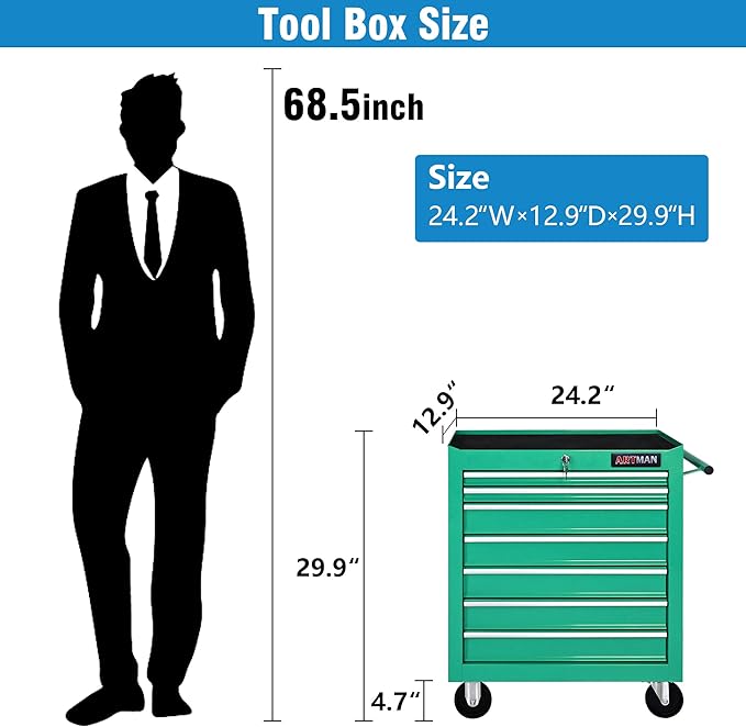 7 Drawers Rolling Tool Chest Cart ,24.2*12.9*29.9"Tool Storage Cabinet With 4 Wheels.Portable Tool Cabinet Trolley With Locking System and Drawer Liners.Tool Storage Cart for Garage,Workshop