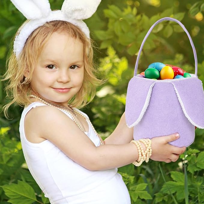Bunny Egg Hunt Easter Bucket Plush | Easter Bucket Bags With Rabbit Ears,Bunny Ears Baskets For Kids,Easter Bunny Basket,Candy Storage Decorations With Rabbit Ears For Boys Girls