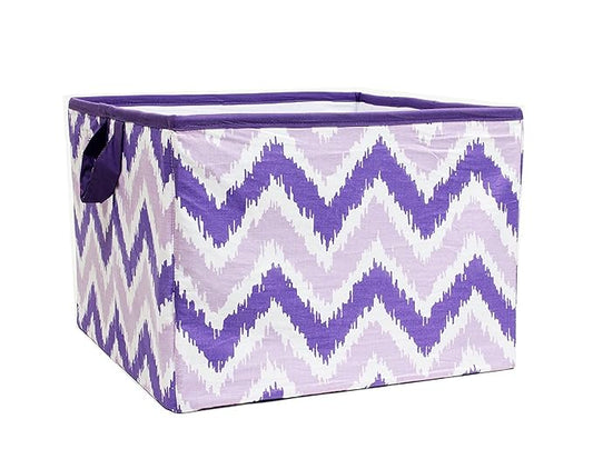 Bacati - Large Storage Tote Mix N Match Ikat Chevron/Dots Purple 14 x 14 x 10 inches