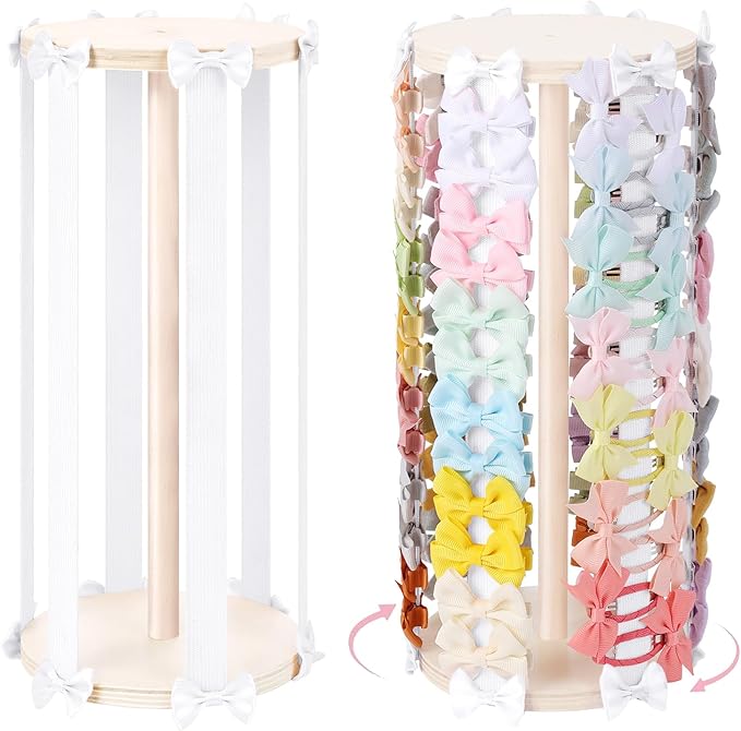POVETIRE Hair Bow Holder for Girls,White Hair Clip Organizer,360 Rotation Hairbow Organizers Rack Display Decors Baby Nursery Toddler Girls Room