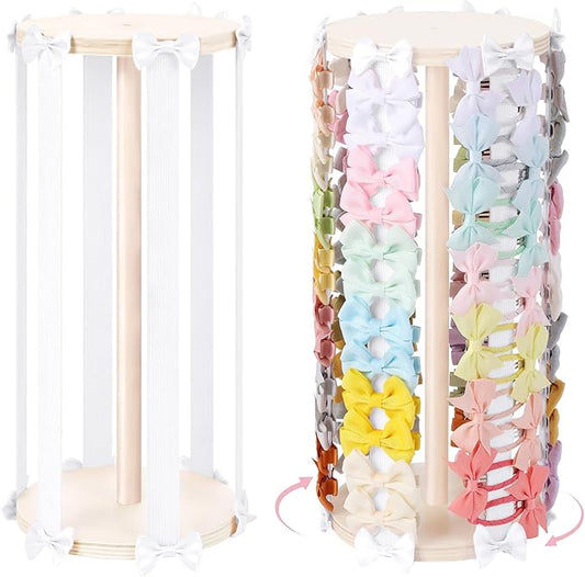 POVETIRE Hair Bow Holder for Girls,White Hair Clip Organizer,360 Rotation Hairbow Organizers Rack Display Decors Baby Nursery Toddler Girls Room