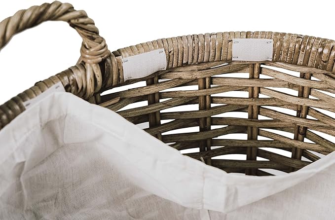 The Basket Lady Oval Kubu Wicker Laundry Basket, 25 in L x 19 in W x 14 in H, Serene Grey
