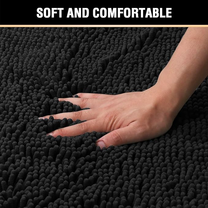 H.VERSAILTEX Bath Mat for Bathroom Non Slip Luxury Chenille Ultra Soft Bath Rugs 24x36 Absorbent Non Skid Shaggy Rugs Washable Dry Fast Plush Area Carpet Mats for Indoor, Bath Room, Tub - Black