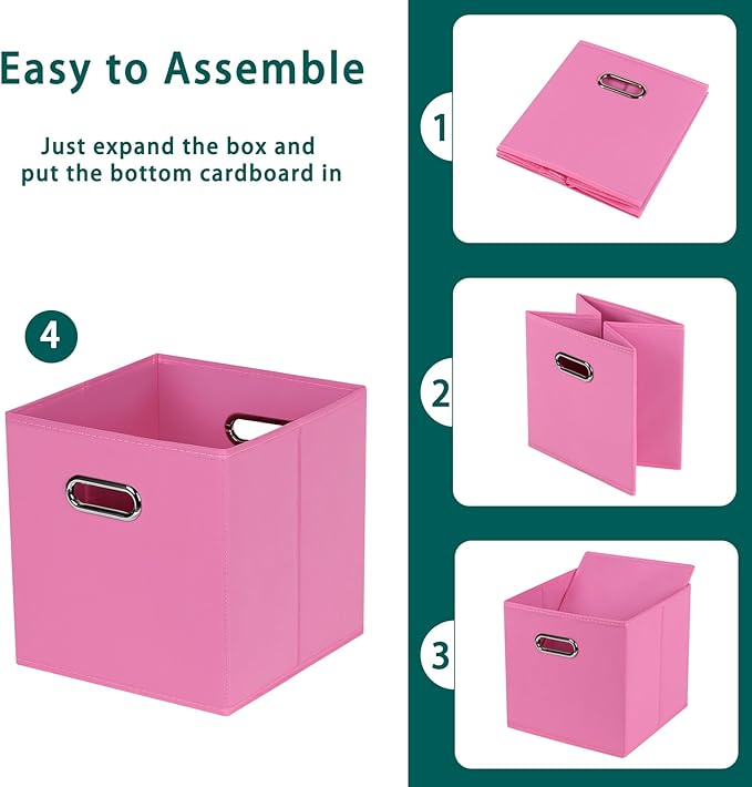 Black Foldable Storage Cubes Bins, Fabric Storage Box Cubes Organizer Baskets with Dual Handles for Home Organizer,Set of 3,(Pink)