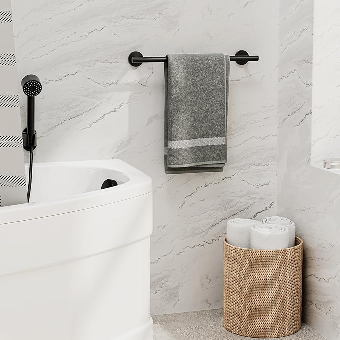 2 Pack Matte Black Towel Bar, 18 Inch Bathroom Towel Rack, Towel Holder Wall Mounted, Thicken SUS304 Stainless Steel Towel Rod Modern Home Decor (Total Length 20-Inch)