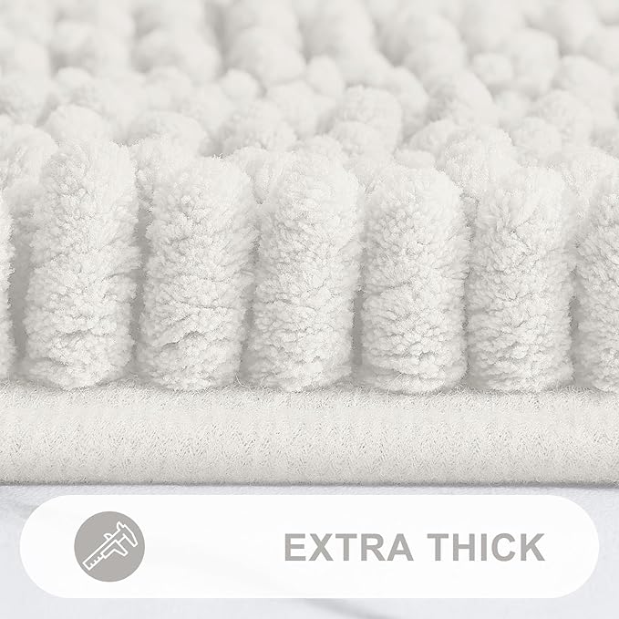 Grandaily Chenille Striped Bathroom Rugs 24x16, Extra Thick and Absorbent Bath Mats, Non-Slip Soft Plush Shaggy Shower Carpet, Machine Wash Dry, Bath Rug for Bathroom, (Small, Cream)