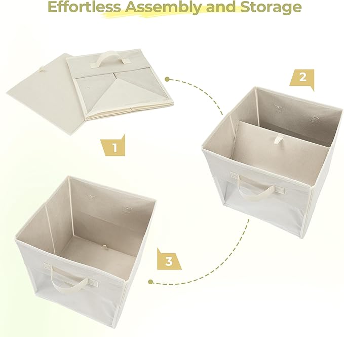 Storage Bins with Clear Window, 11x11 Storage Cubes, Collapsible Cube Storage Box, Fabric Closet Organizers with Handles for Home, Office, Shelf, Closets, Living Room, Beige, 6 Pack