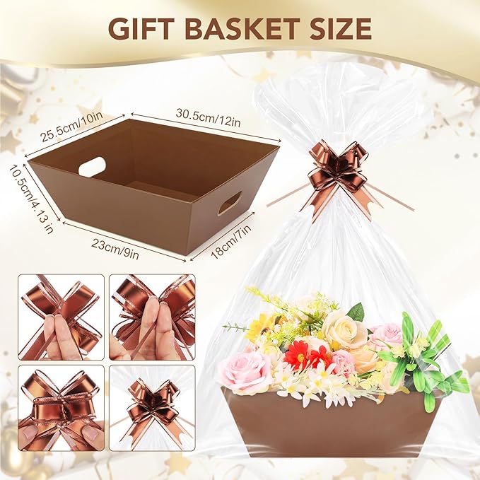 20PACK Baskets for Gifts Empty, 10x12”Thick Brown Gift Basket with Handles