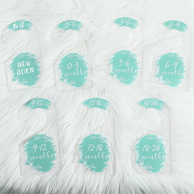 Whaline 7Pcs Blue Baby Closet Size Dividers Clear Acrylic Hanger Clothes Organizers Newborn to 24 Month Infant Wardrobe Separators for Home Nursery Baby Clothes, 3.5 x 7 Inch