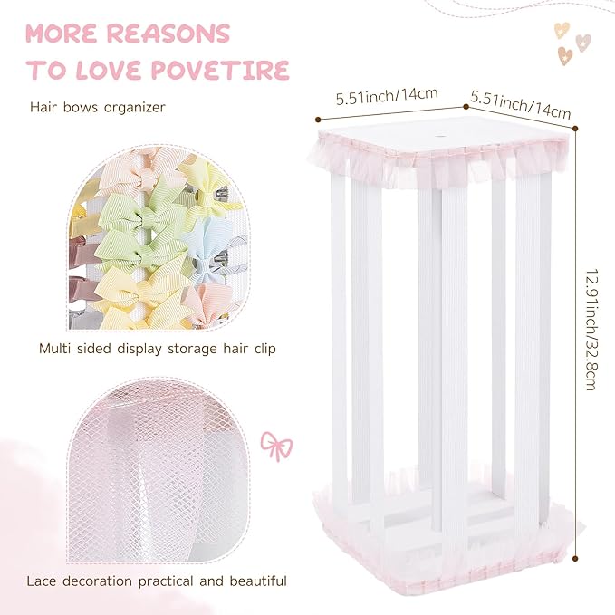 POVETIRE Bow Holder for Girls Hair Bows,White 360 Rotation Hair Bow Organizer, Hair Clips Stand Hair Accessories Rack Display Decors Baby Nursery Toddler Girls Room
