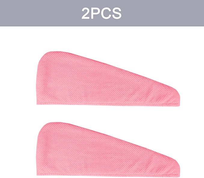 2 Pack Microfiber Hair Towel Wrap for Women, Lint Free Quick Drying Hair Turban for All Hair Style, Absorbent and Lightweight Hair Towel for Daily Use, Hot Pink