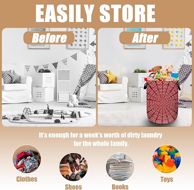 Red Spider Web Laundry Basket, Foldable Waterproof Halloween Laundry Hamper Tote Bag Dirty Clothes Storage Bucket Toy Organizer for Bathroom/Laundry/Bedroom 15.7"x19.6"