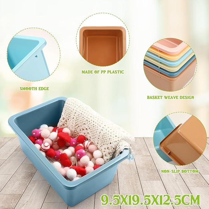 Thyle 12 Pieces Plastic Cubby Bins with Labels 11.6 x 7.7 Inch Classroom Book Bins Stacking Storage Container Organizer Storage Cubbies for Classroom Office (Simple, Morandi Color)