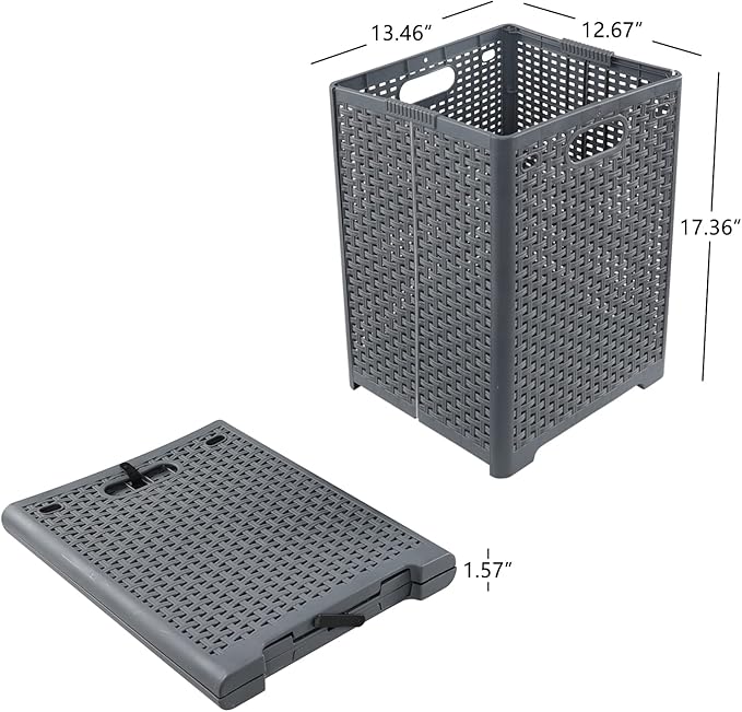 40 L Plastic Collapsible Laundry Hamper, Plastic Dirty Clothes Basket, Gray, Pack of 2