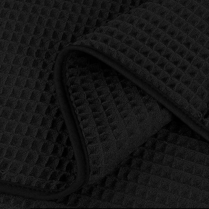HOMEXCEL Waffle Bath Towels Set 4 Pack, Premium Microfiber Bathroom Towels, Lightweight, Highly Absorbent and Quick Dry Towel for Bathroom, Gym, Shower, Hotel, and Spa, 27 x 54 Inch, Black