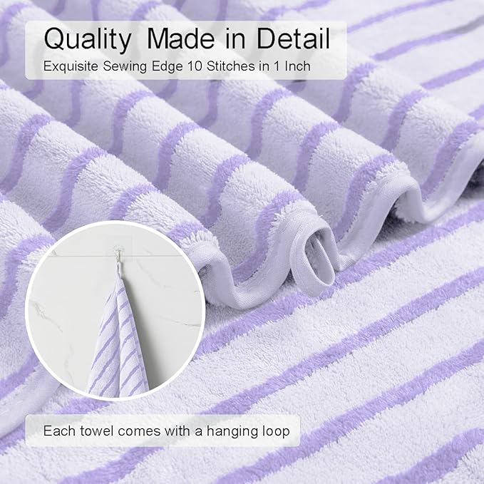 4 Pcs Light Purple Cabana Stripe Large Bath Towels 35"x70" Oversized Bath Sheet Soft Breathable Jumbo Bathroom Towels Highly Absorbent Shower Towel Quick Dry Beach Chair Towel Spa Gym Hotel Towel Set