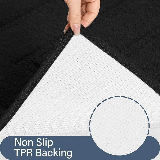 HOMORE Long Bathroom Runner Rugs, 24x80 Inch Non Slip Washable Bath Rug, Black Rugs for Bathroom Absorbent Bath Mat for Shower Floor