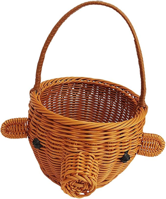Unique Piggy Cartoon Storage Container Handmade Piggy Basket Imitation Rattan Weave for Home Decoration and Storage Straw Woven Basket