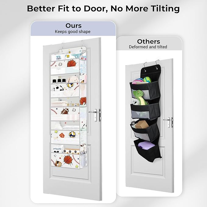 Clastyle Ball Over The Door Organizer Star Nursery Hanging Storage Organizer for Boys Clothes Diaper Toy Closet Door Hanging Shelf Storage for Bedroom Bathroom Pantry, Sport, 5-Tier