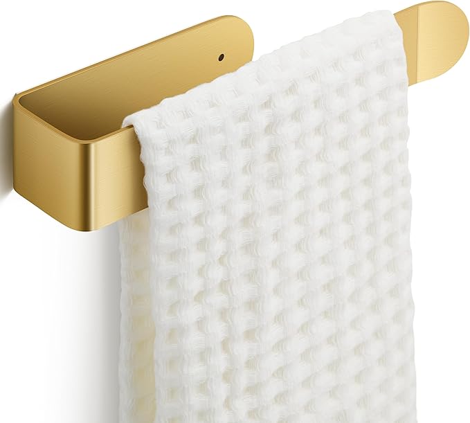 8 Inch Hand Towel Holder, Self Adhesive Towel Bar for Bathroom, Rustproof Aluminum U-Shape Towel Rack Stick on Wall, Brushed Gold