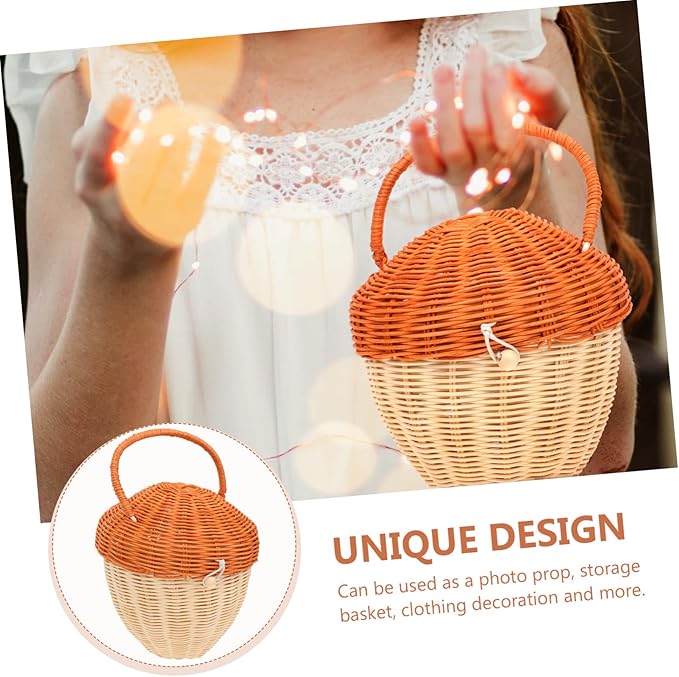 DOITOOL Boy Girl 's Acorn Shaped Rattan Clutch Bag Hand-Woven Decorative Basket for Photography Prop and Small Item Storage and Stylish Tote for Outdoor and Party Use