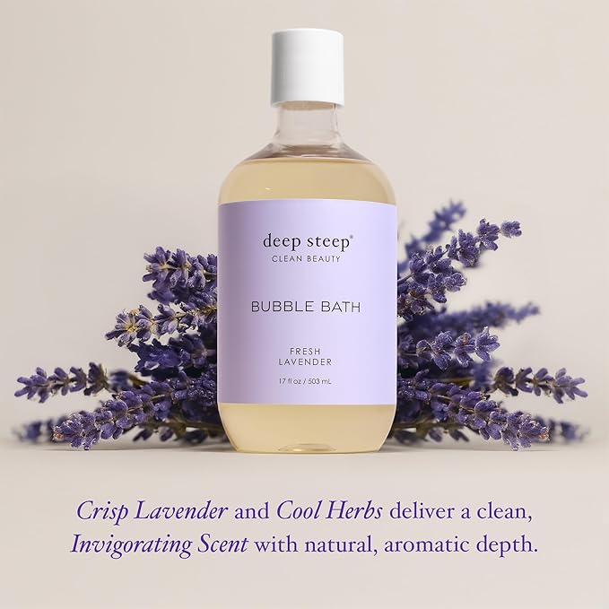 Deep Steep Fresh Lavender Bubble Bath for Women, Hypoallergenic, Clinically Tested, Clean Formula for Sensitive Skin, Sulfate-Free, 17 fl oz Bottle, Essential Bath Accessories