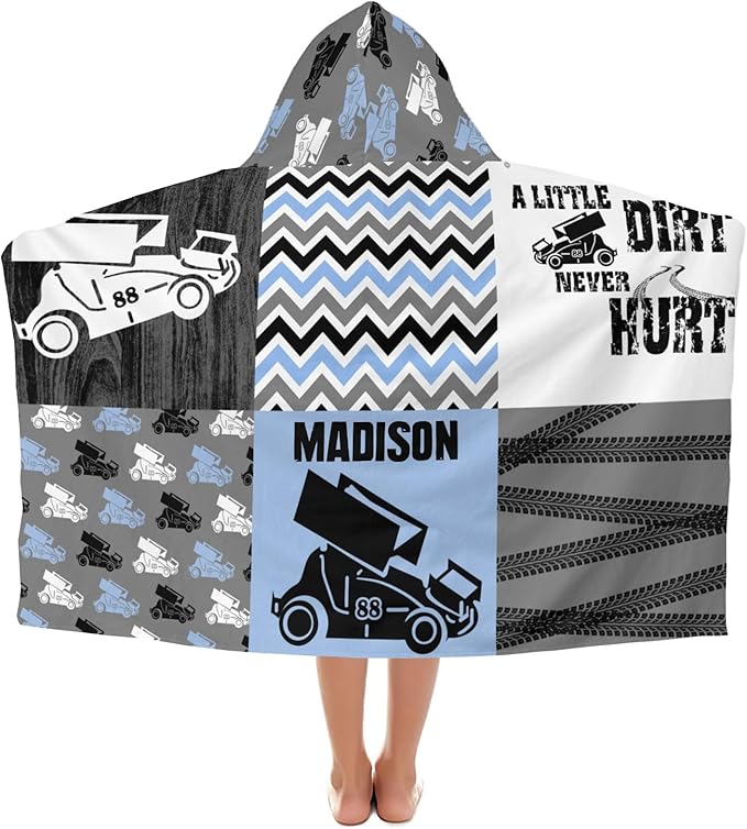 Hooded Towels for Kids 3-10 Yrs Patchwork Race Car Blue Kids Bath Towels Hooded Beach Towel Wrap Bathrobe Blanket Boys Gift for Shower