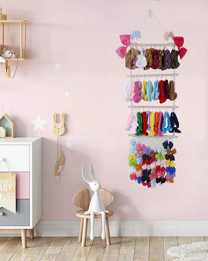 YOcity Headband Holder Organizer for Girls Baby Hair Bow Holder Hair Clips Accessory Organizer Macrame Hanging Decor for Nursery Baby Toddler Girls Room S