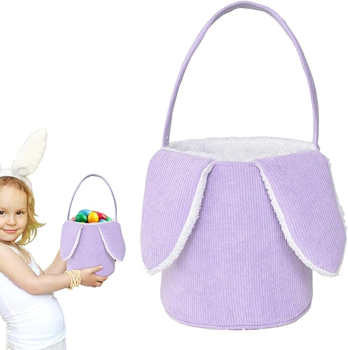 Bunny Egg Hunt Easter Bucket Plush | Easter Bucket Bags With Rabbit Ears,Bunny Ears Baskets For Kids,Easter Bunny Basket,Candy Storage Decorations With Rabbit Ears For Boys Girls