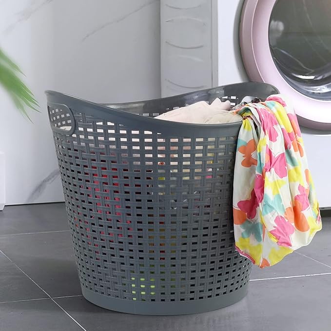 6-Pack Large Plastic Storage Basket, 30 L Laundry Hamper, Gray