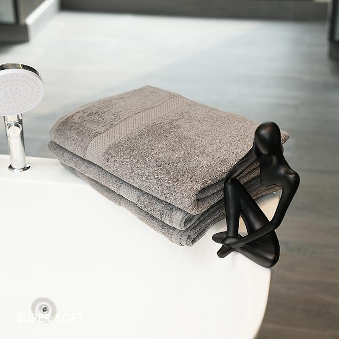 Grey Bath Towels 30x60 – Pack of 4 | Soft, Light Weight & Quick-Dry | Highly Absorbent 100% Combed Yarn Cotton Towels for Bathroom, Spa, Home & Hotel Use (Grey Bath Towels, 30x60- Pack of 4)