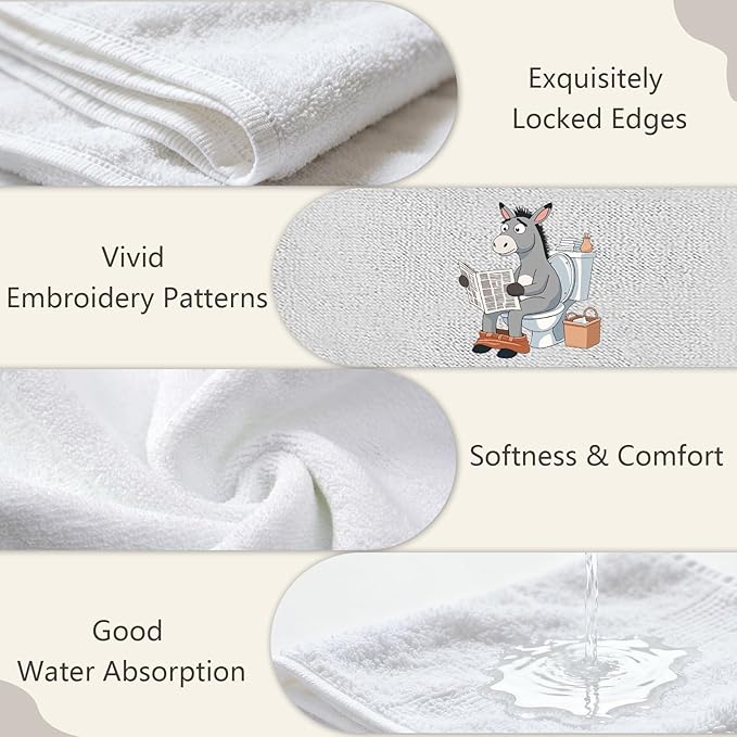 4 Pcs Funny Donkey Hand Towels Embroidered - 29" x 13.3" Soft Cotton Bathroom Towel Set, Funny Farmhouse Decor with Donkey, Light Blue Hand Towels for Kitchen Cute Bathroom Decor Housewarming Gift