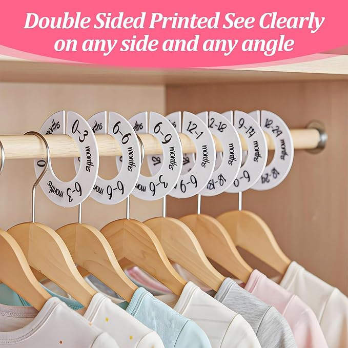 Baby Closet Dividers Unisex Round Baby Clothes Dividers Nursery Closet Organizer Decor Double-Sided Fits Most Rods 6 Pcs