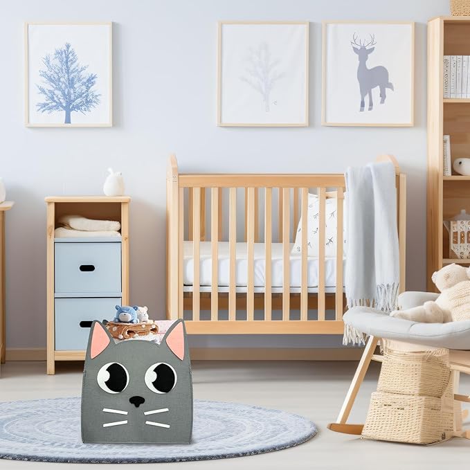 Felt Baby Basket,Cat Shaped Gift Basket Nursery Organizer for Storage Infant Newborn Essentials,Foldable Bathroom and Bedroom Stuff Diaper Toys Baby Vintage Decor with Cute Cat Design