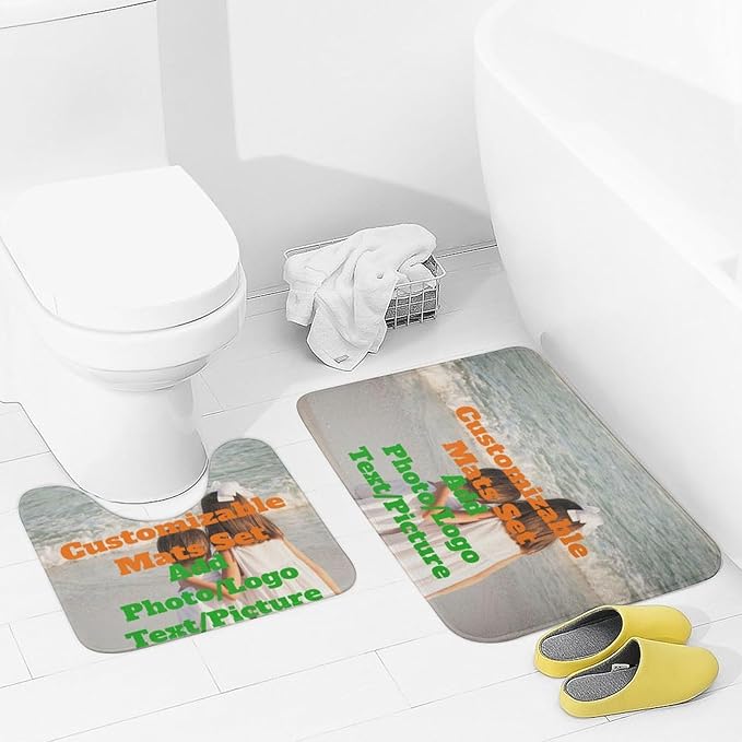 2 Piece Bathroom Custom Floor Mat Set Personalized Rug Design Your Own Bath Toilet U-Shaped Rugs Add Photo/Text Non-Slip for Bathroom Bath Decro