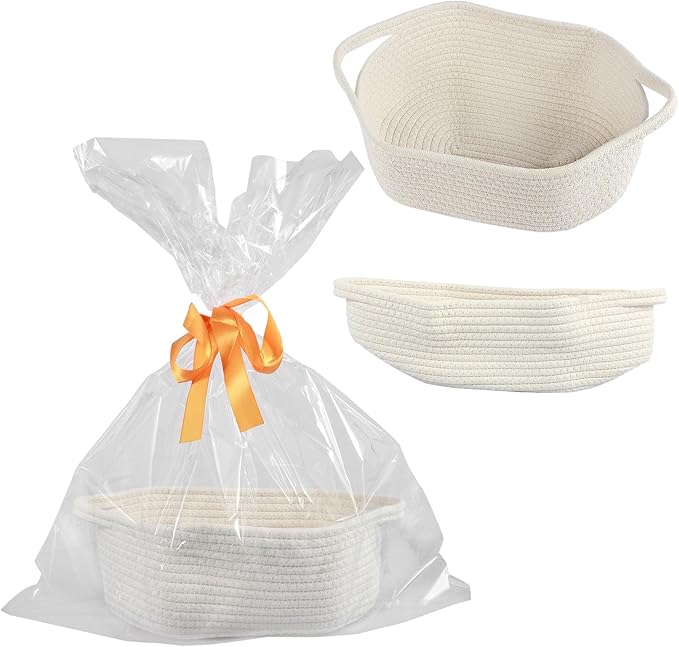 Portable Rope Baskets Small Woven Basket with Bags Baby Toy Basket with Handles Soft Woven Basket for Storage ZHAZHAMO(white)