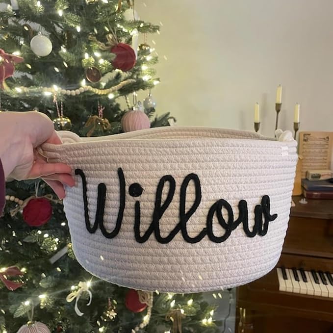 Personalized Baby Shower Basket, Handmade Cotton Rope Baby Gift Basket, Custom Baby Toy BasketS(M-19X13X35CM)