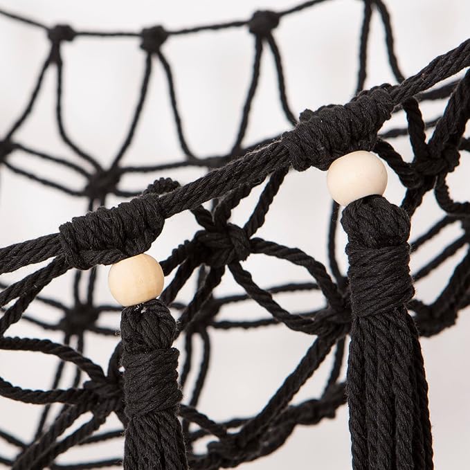 Stuffed Animal Toy Hammock Hanging- Macrame Toy Hammock with Tassels-Stuff Animals Organizer Storage Boho Large Corner Plush Toys Net Holder for Nursery, Play Room, Kids Bedroom (Black)