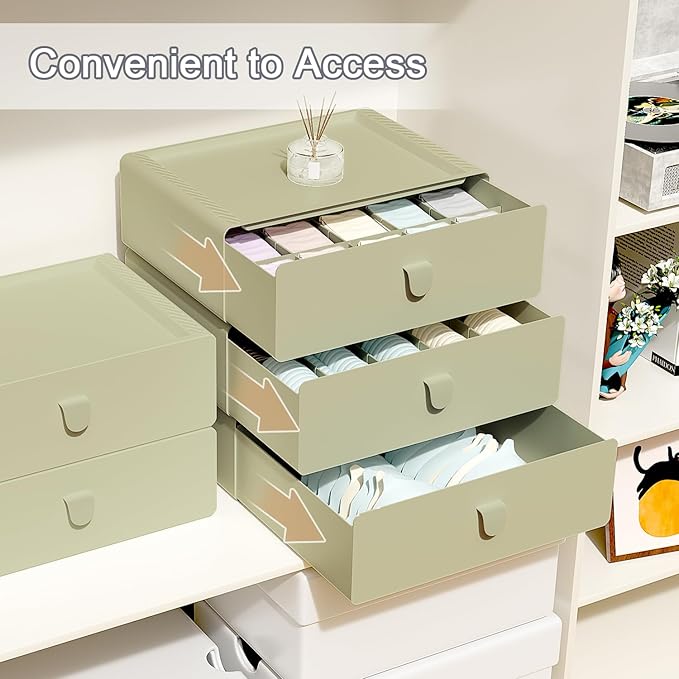 Underwear Organizer Drawer, 1 Cell Plastic Bras Drawer, Stackable Closet Organizer, Storage Box for Socks, Panties, Snacks, Green