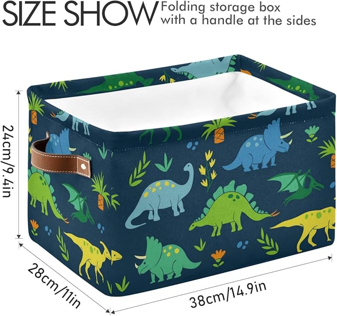 Rectangular Storage Bin Dinosaur Basket with Handles - Organizer Bin for Toys, Books, Laundry Basket for Kids/Pets, Playroom