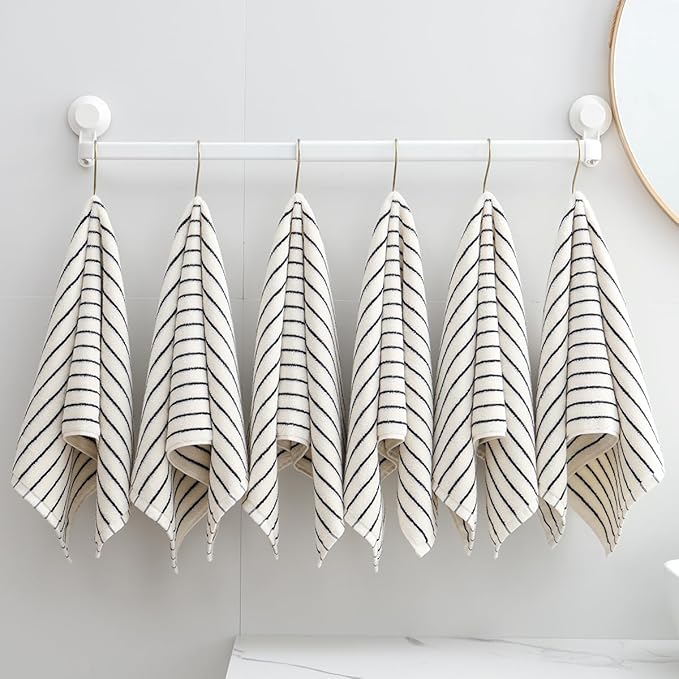 6 Piece Black and White Striped Hand Towels,100% Cotton Bathroom Towels Ultra Soft and Highly Absorbent Hand Towels for Bathroom Kitchen, Showering, Spa, Gym,Hotel (13” x 29”)