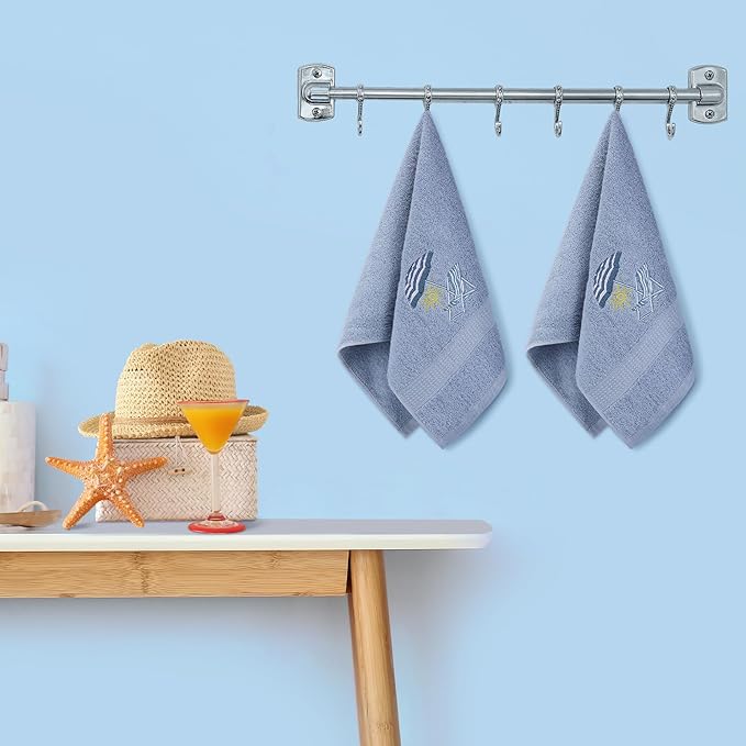 2 Pcs Beach Chair Hand Towels Slate Blue Bathroom Decor 14x29 Inch Embroidered 100% Cotton Soft Absorbent Spring Summer Decorative Hand Towels for Bathroom Kitchen