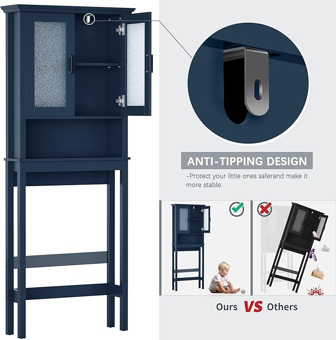 Over The Toilet Storage Cabinet, Over Toilet Storage Bathroom Cabinet with Glass Door and Adjustable Shelf, Above The Toilet Cabinet Behind Toilet Bathroom Organizer, Ultramarine