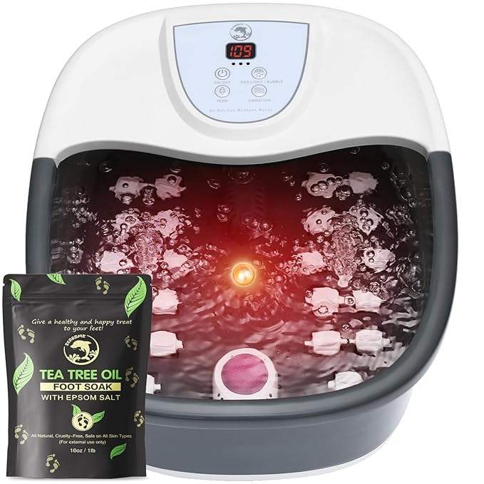 Foot Spa Bath Massager with Heat, Foot Bath with 22 Massage Rollers, Temperature Control, Jets, Bubbles, Epsom Salt and Vibration, Pedicure Foot Spa for Relaxation - Black