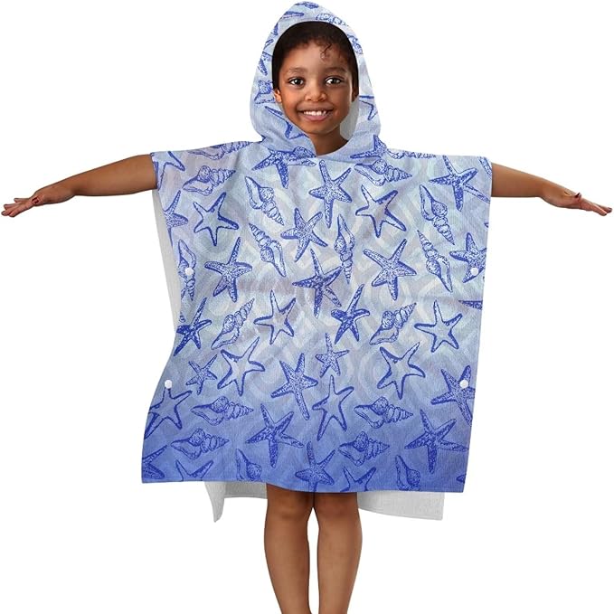 Hooded Kids Bath Towel Starfish Ultra Soft Towel Highly Absorbent Bathroom Beach Swim Supplies Toddlers Shower Decorations for Boys Girls